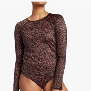 all in motion Brown Leopard-Print Long Sleeve Rashguard Swim Suit Top Sz Medium